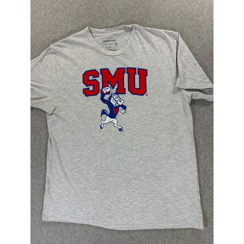SMU Mustangs Screened Logo S/S Campus Crew Football Shirt (Men's XL) Gray